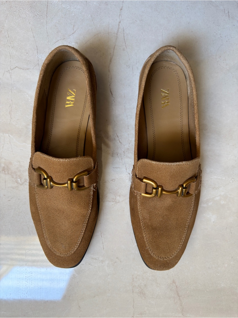 Zara Suede Loafers with Gold Bit - Camel Brown
